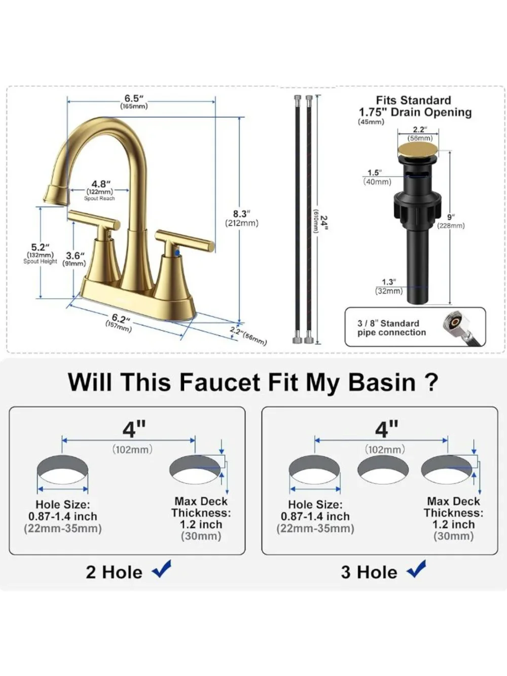Brushed Gold 2-Handle Bathroom Faucet, 4-Inch Centerset, Lead-Free Design